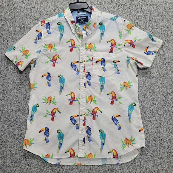 chubbies Other - Chubbies Mens XL Friday Shirt Short Sleeve Button Tropical Bird Toucan White